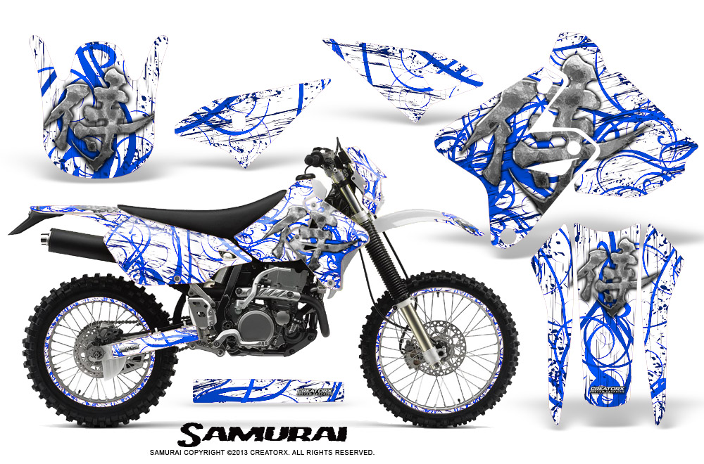 Suzuki DRZ400 Enduro Graphics Kit Samurai Blue White NP Rims